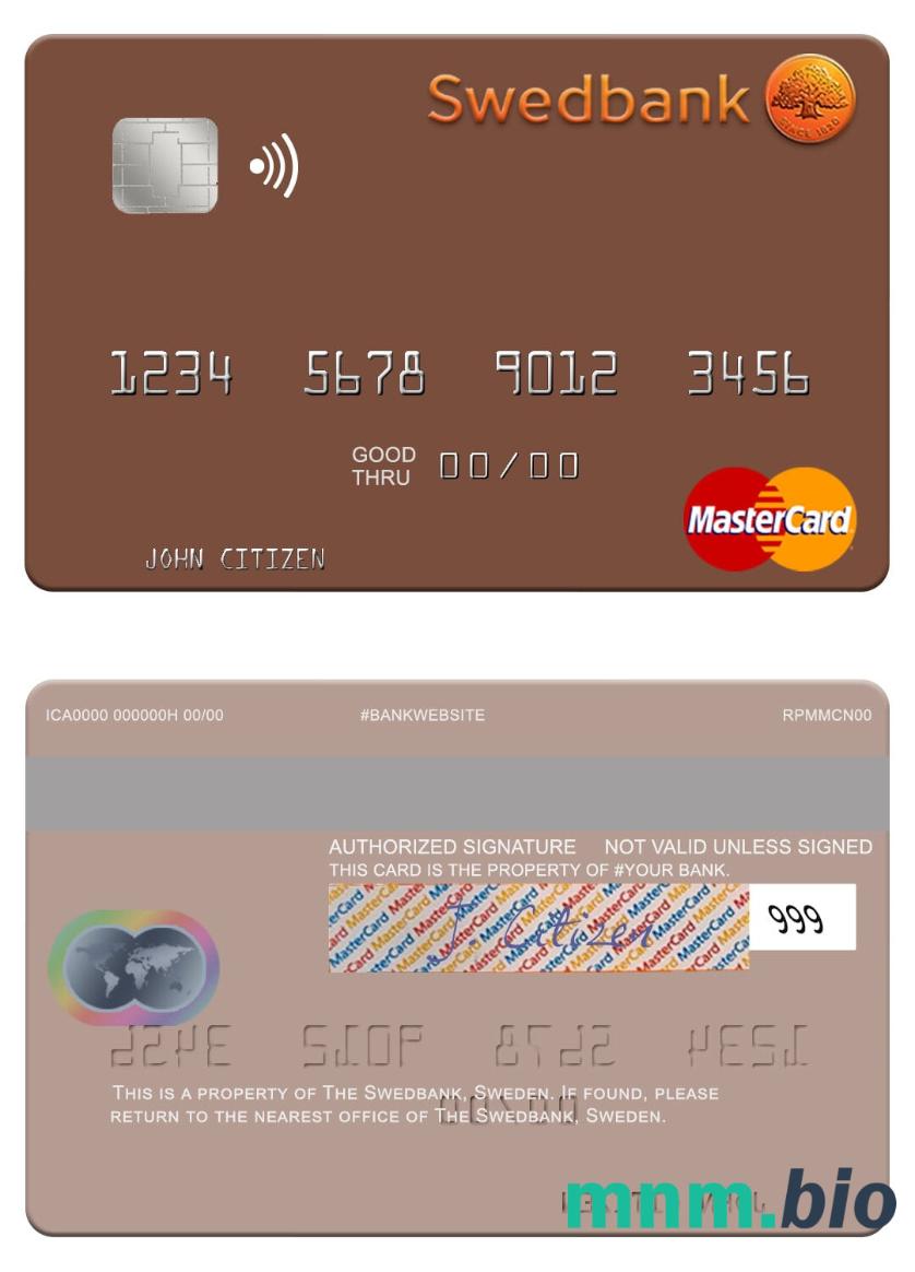 Sweden Swedbank przykład karty mastercard w formacie PSD